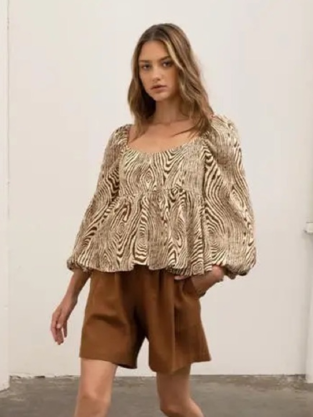 Moon River For Anthropologie Sage Swirl Geo Print Empire Waist Blouse Boho Top